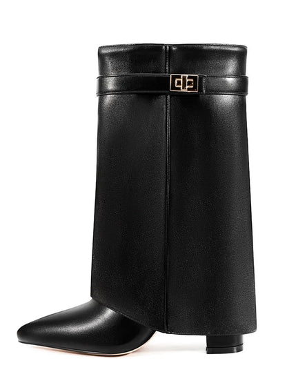 Women’s Leather Thigh-High Boots with Buckle