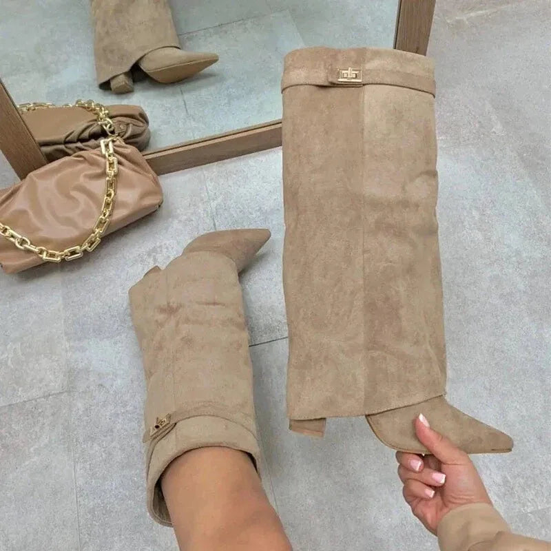 Women’s Leather Thigh-High Boots with Buckle