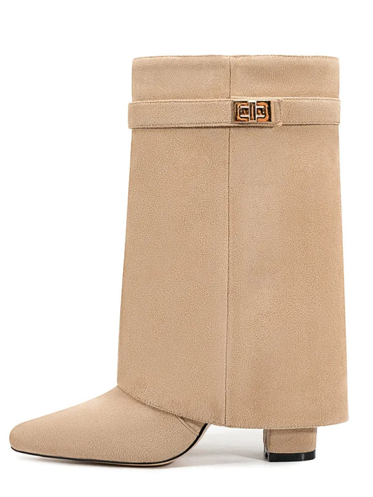 Women’s Leather Thigh-High Boots with Buckle