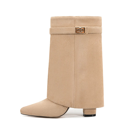 Women’s Leather Thigh-High Boots with Buckle