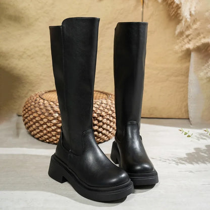 Julia | Botas de piel hasta la rodilla con tacón para mujer