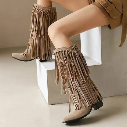 Jessica | Botas hasta la rodilla con flecos para mujer estilo western
