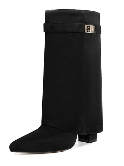 Women’s Leather Thigh-High Boots with Buckle
