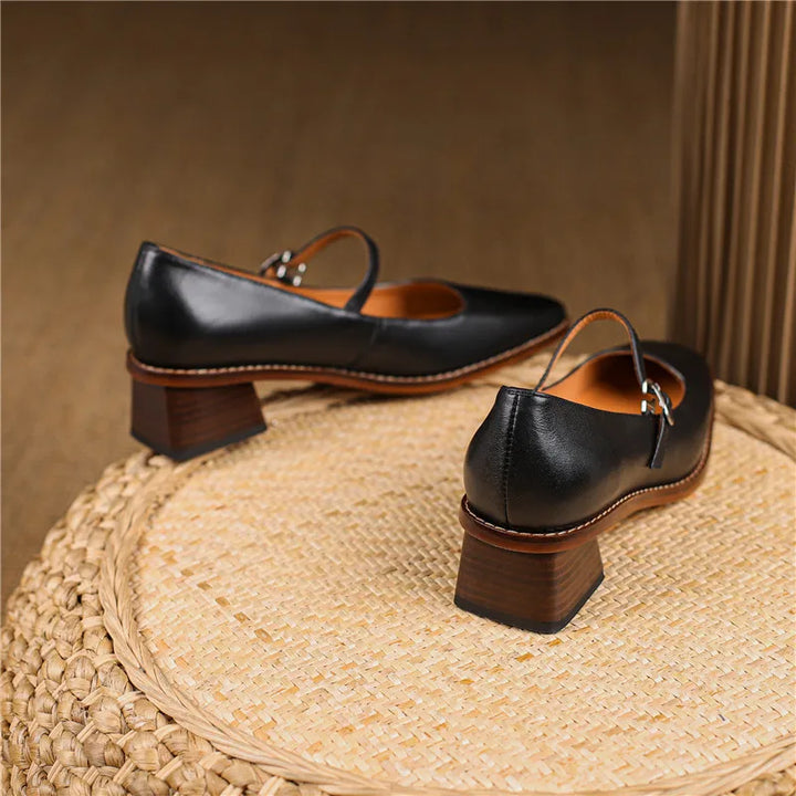 Women’s Spring Strap Block Heel Real Leather Shoes