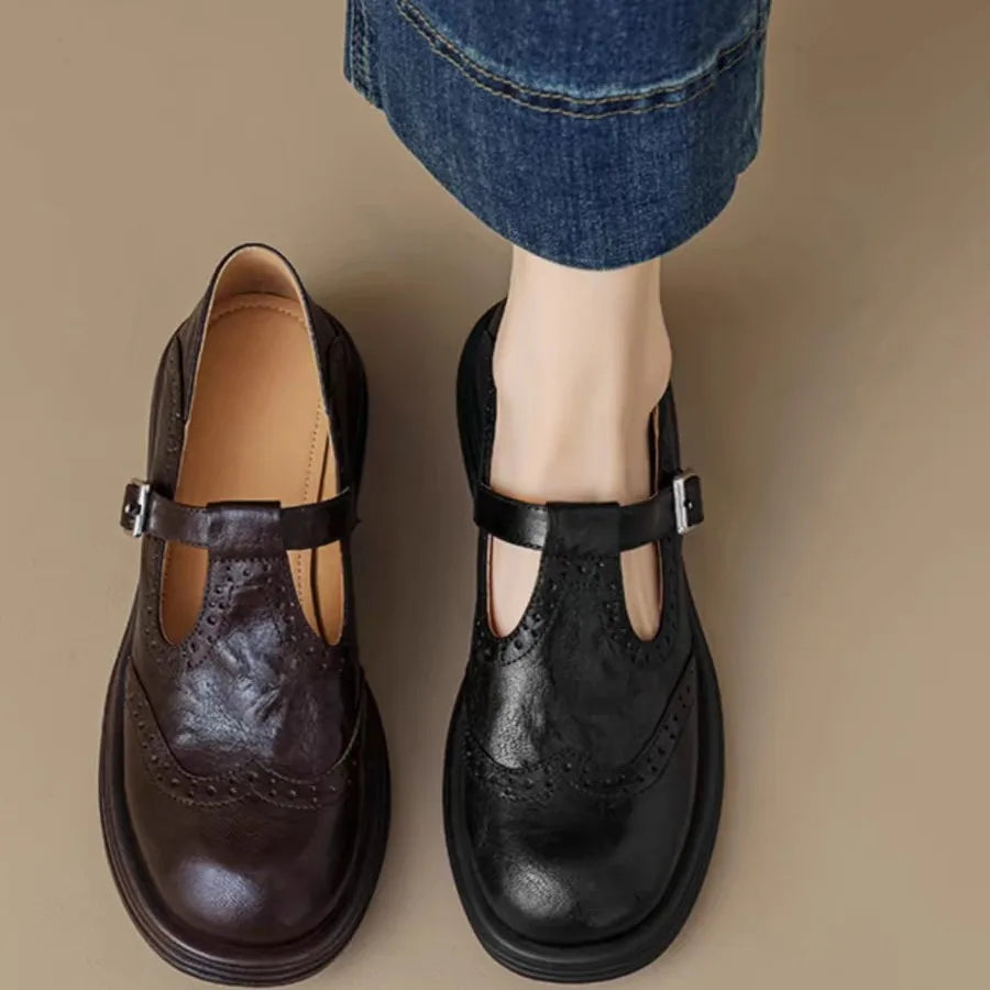 Classic Women’s Leather T-Strap Shoes