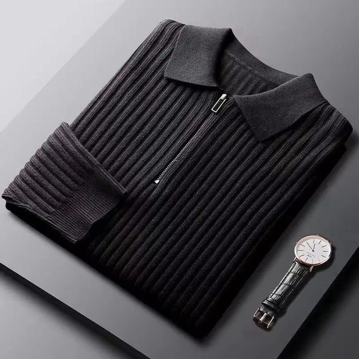 Stylish Ribbed Sweater for Men with Zip