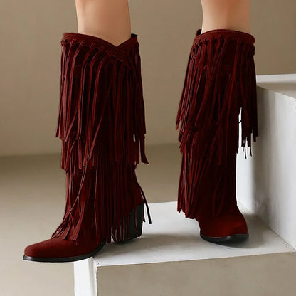 Jessica | Botas hasta la rodilla con flecos para mujer estilo western