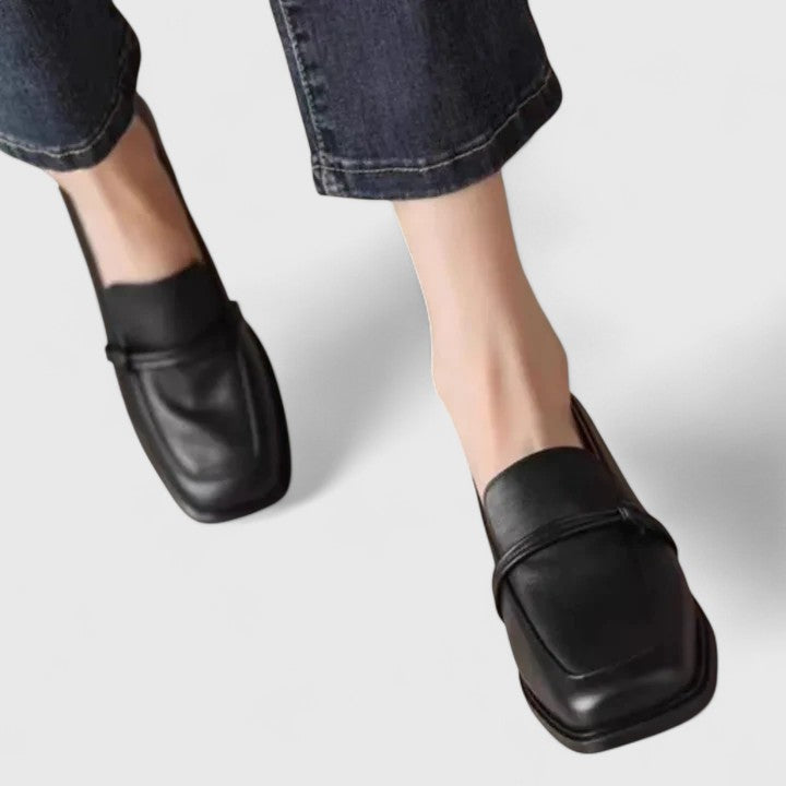 Retro Elegance Square Toe Real Leather Loafers