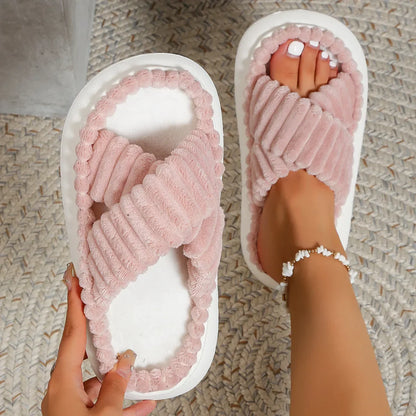 Women’s Plush Cross-Band Slide Slippers