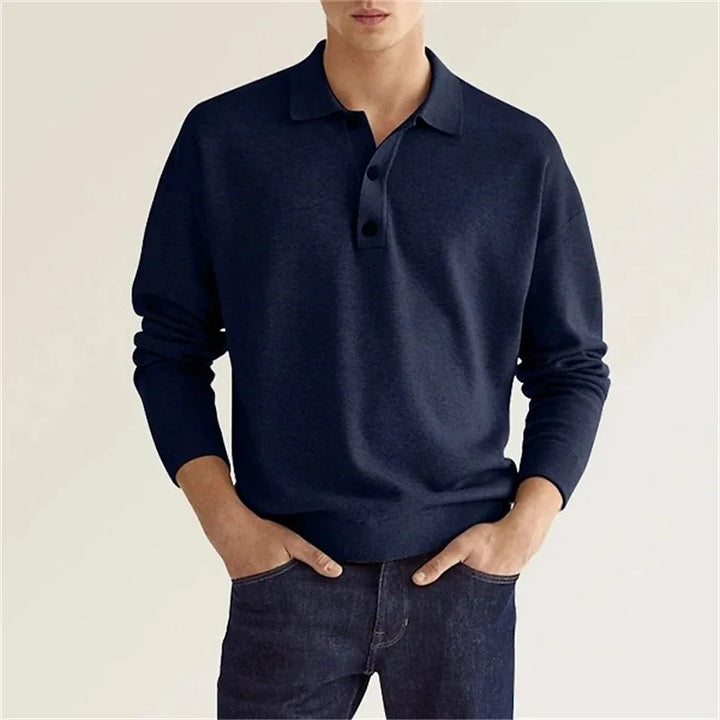 Men’s Long Sleeve Casual Knit Polo Shirt