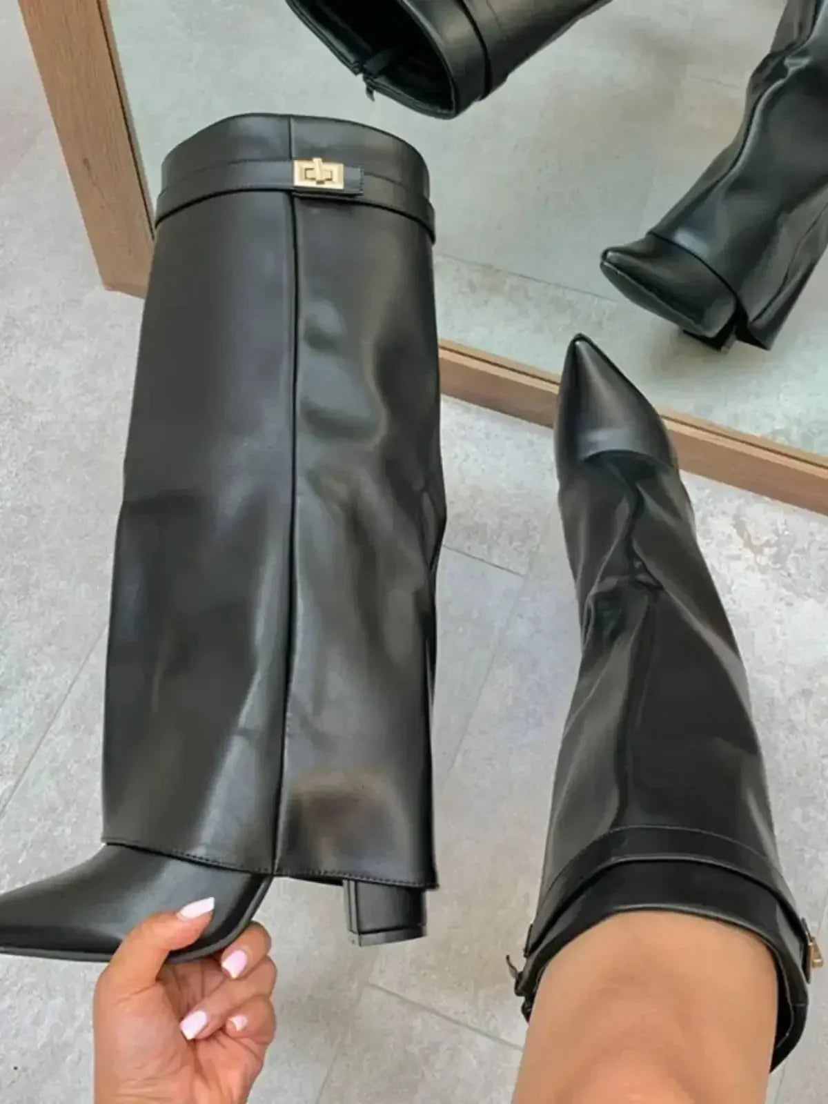 Women’s Leather Thigh-High Boots with Buckle