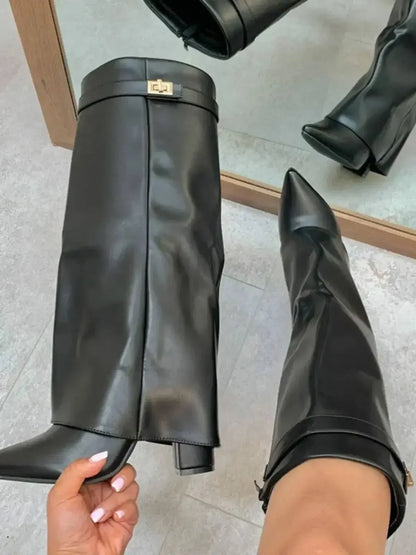 Women’s Leather Thigh-High Boots with Buckle