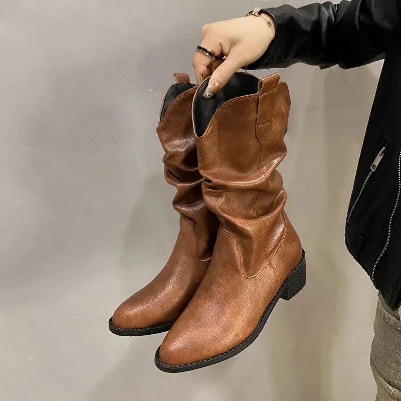 Slouchy Leather Knee High Boots