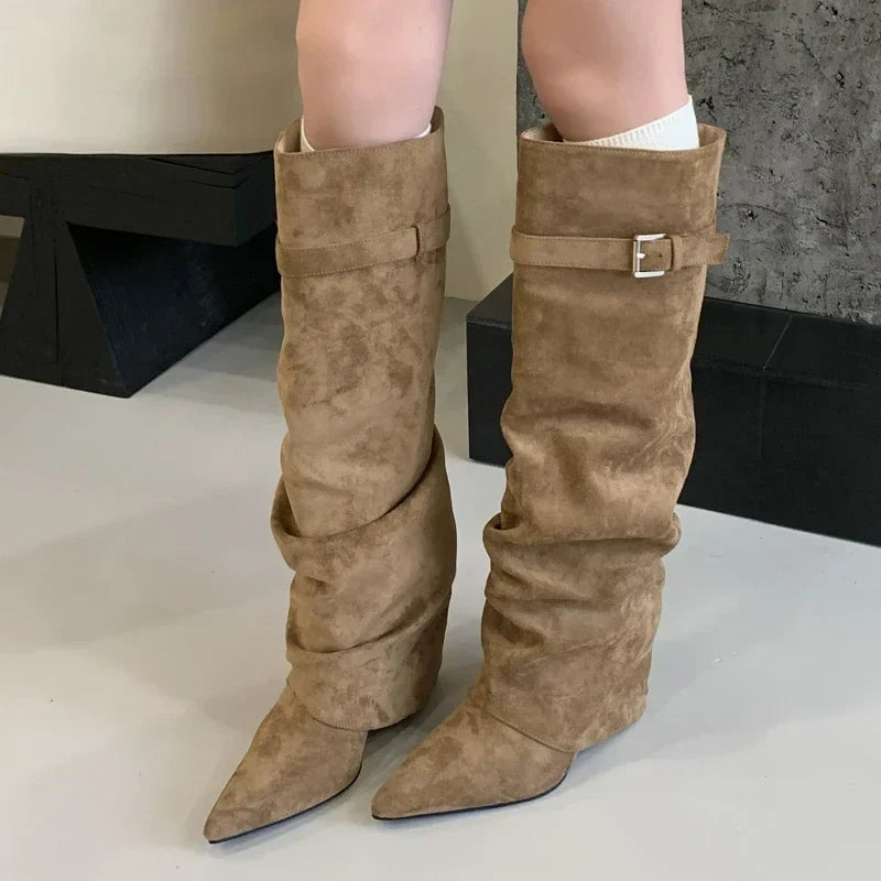 Women’s Leather Thigh-High Boots with Buckle