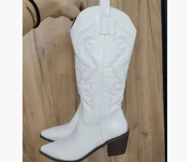 Western Inspired Knee High Heel Boots
