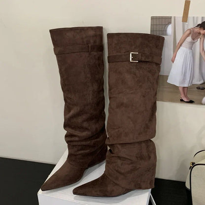 Women’s Leather Thigh-High Boots with Buckle