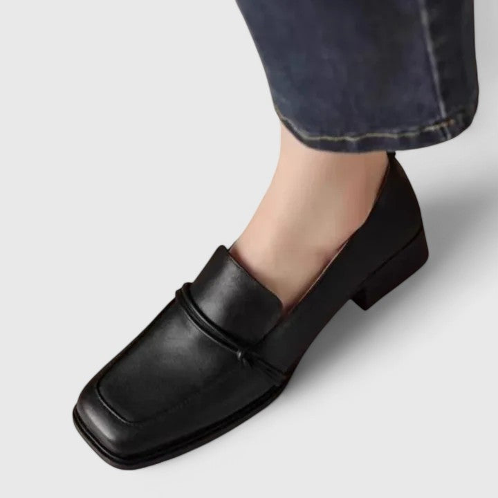 Retro Elegance Square Toe Real Leather Loafers
