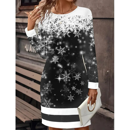 Ashley | Vestido navideño con estampado de muñeco de nieve para mujer