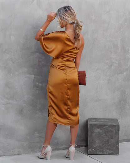 Ava | Vestido midi cruzado de un solo hombro para mujer