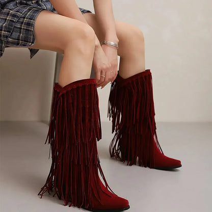 Jessica | Botas hasta la rodilla con flecos para mujer estilo western