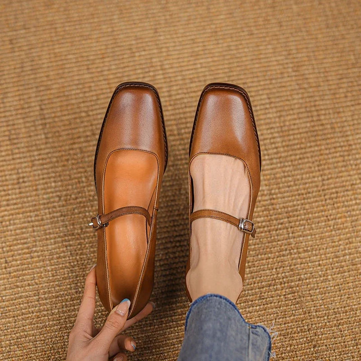 Women’s Spring Strap Block Heel Real Leather Shoes