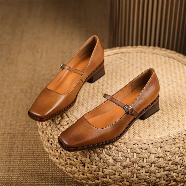 Women’s Spring Strap Block Heel Real Leather Shoes