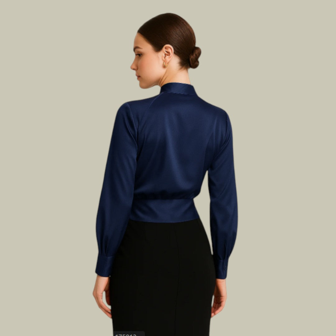 Rubí | Blusas de satén de manga larga con frente cruzado para mujer