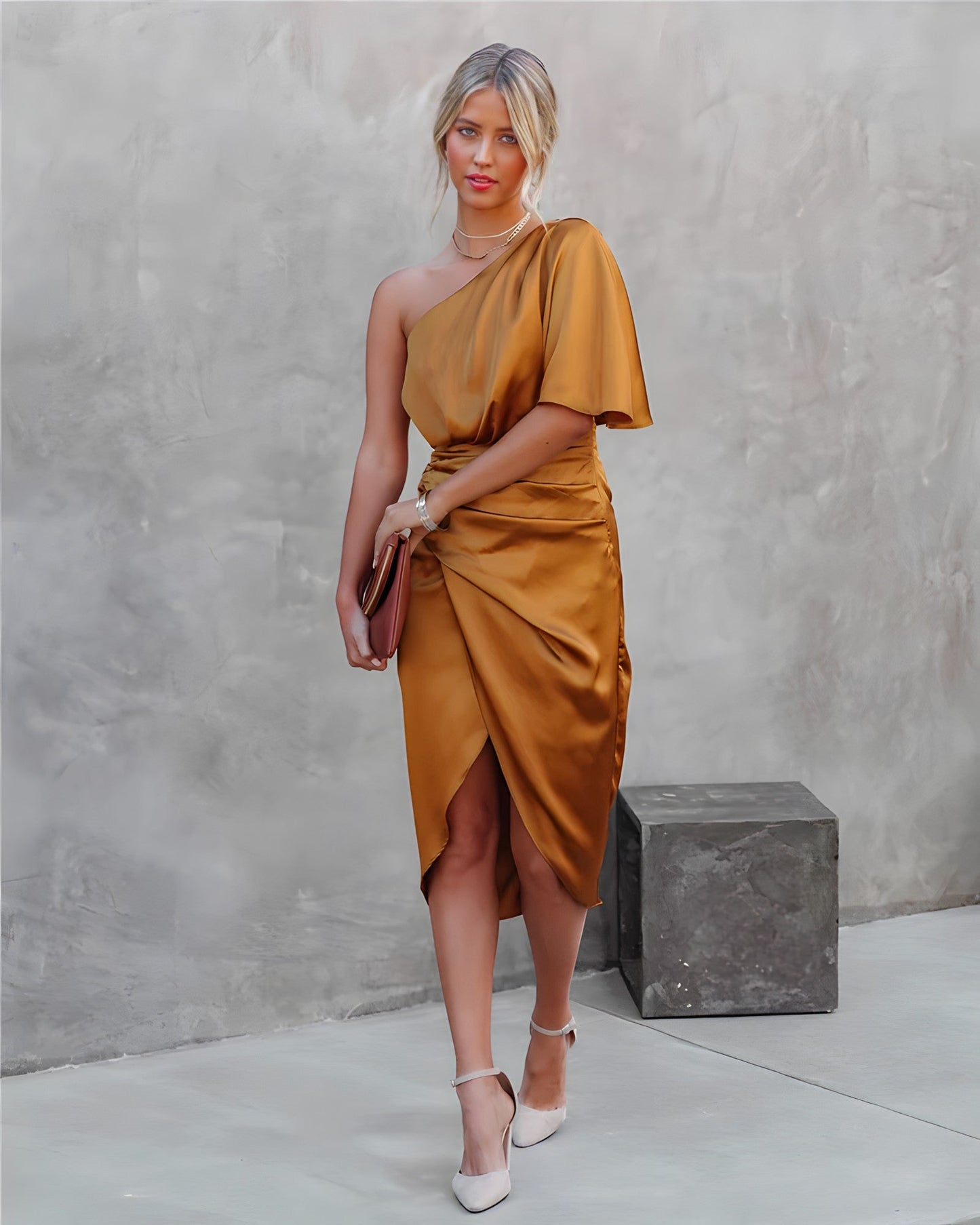 Ava | Vestido midi cruzado de un solo hombro para mujer