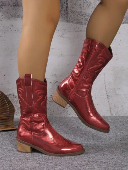 Western Inspired Knee High Heel Boots