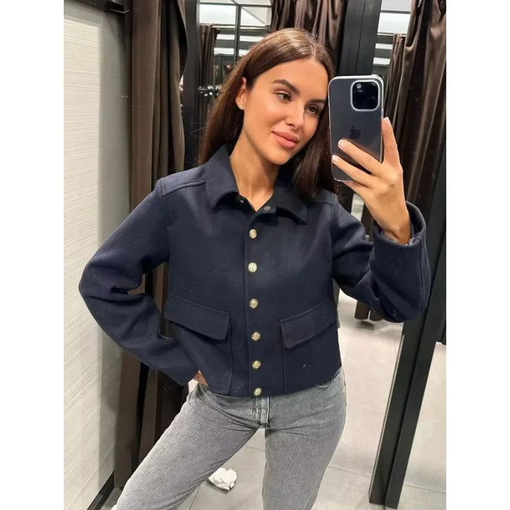 Women’s Button-Front Casual Jacket with Pockets