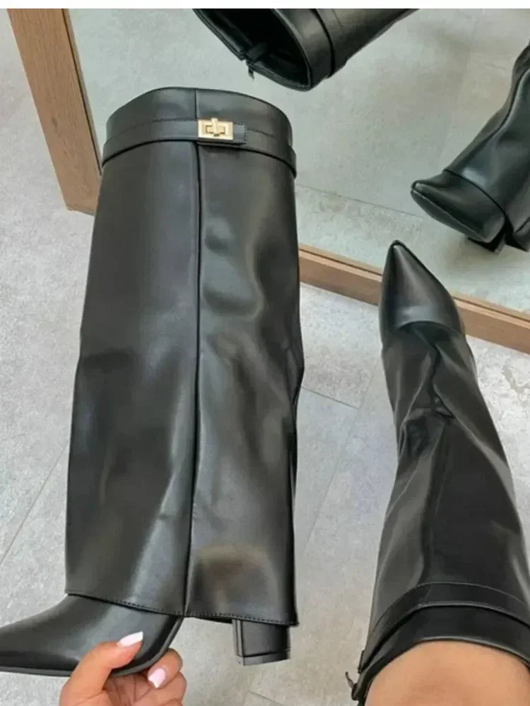 Women’s Leather Thigh-High Boots with Buckle