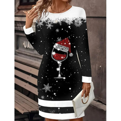 Ashley | Vestido navideño con estampado de muñeco de nieve para mujer