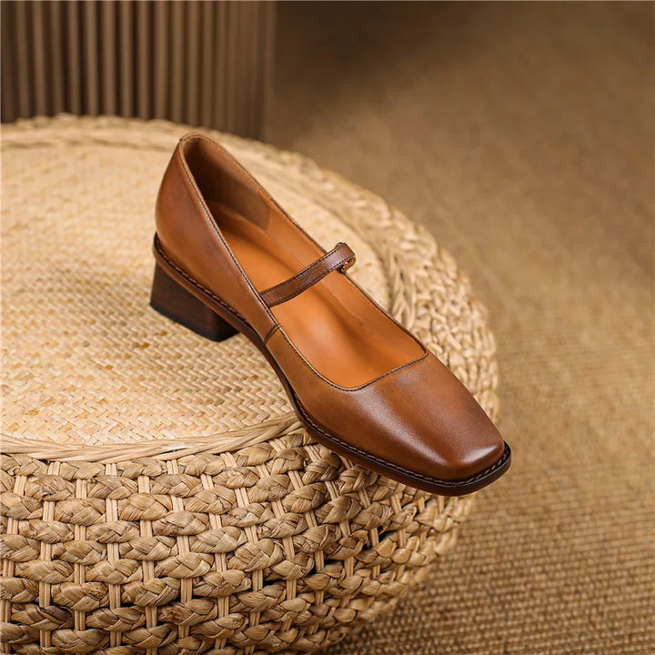 Women’s Spring Strap Block Heel Real Leather Shoes