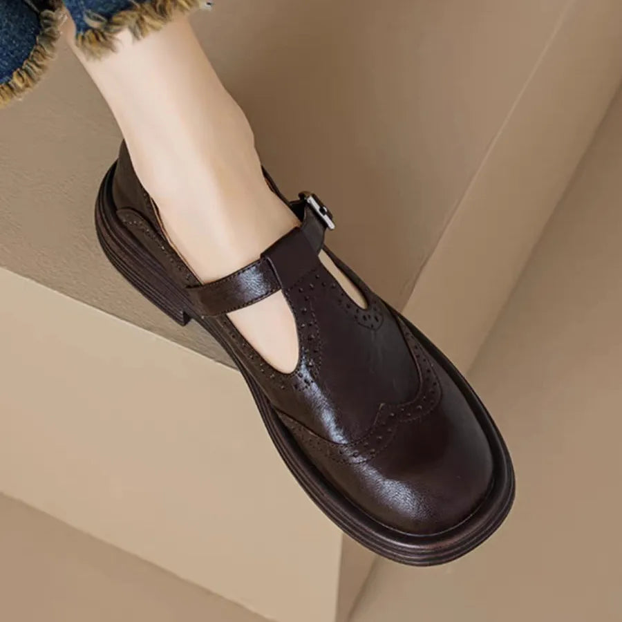 Classic Women’s Real Leather T-Strap Shoes
