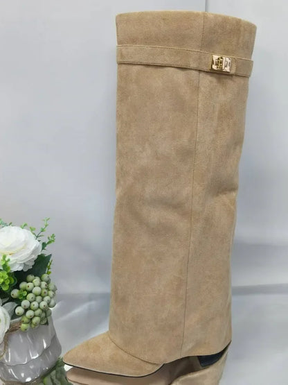 Women’s Leather Thigh-High Boots with Buckle