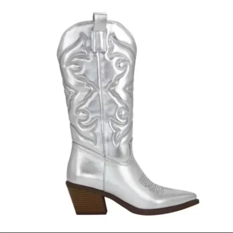 Western Inspired Knee High Heel Boots