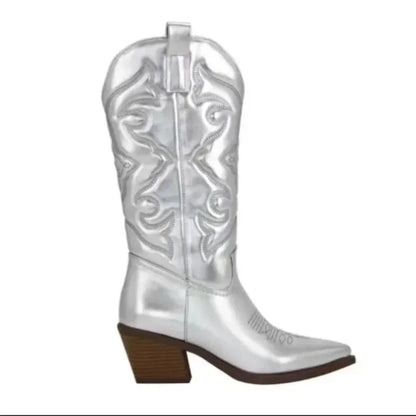 Western Inspired Knee High Heel Boots