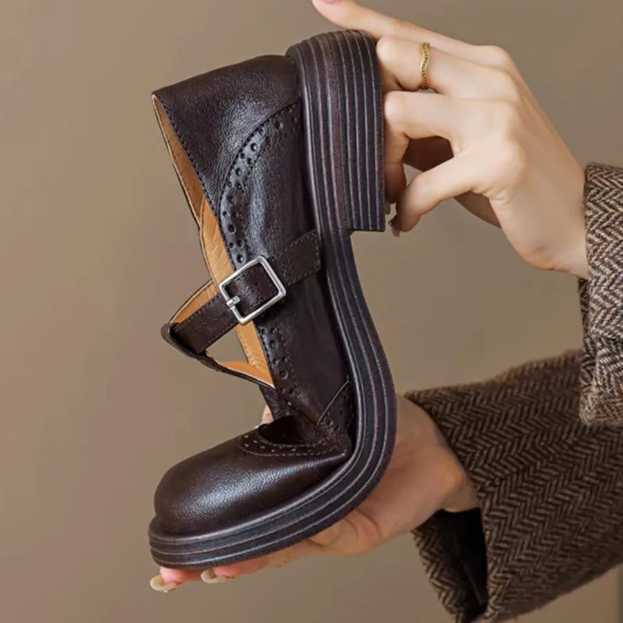 Classic Women’s Real Leather T-Strap Shoes