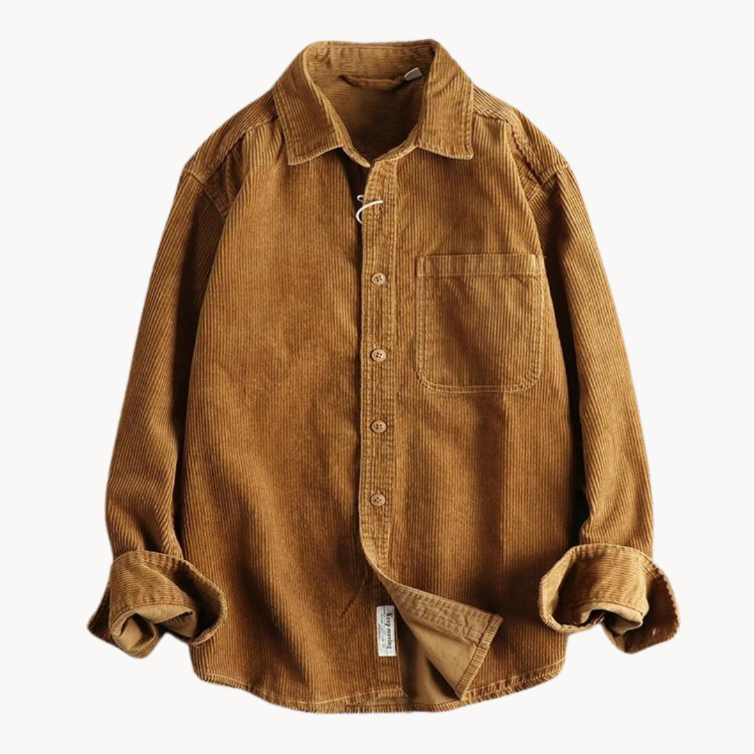 Zach | Men’s Casual Brown Corduroy Long Sleeve Shirt
