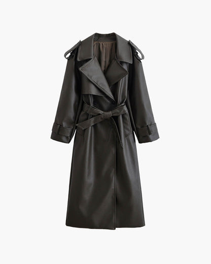 Audrey| Women’s Winter Long Trench Leather Coat