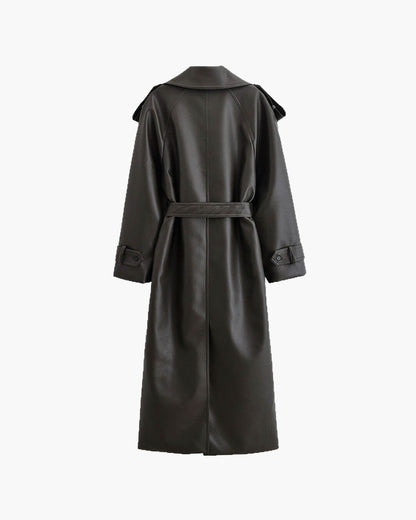 Audrey| Women’s Winter Long Trench Leather Coat