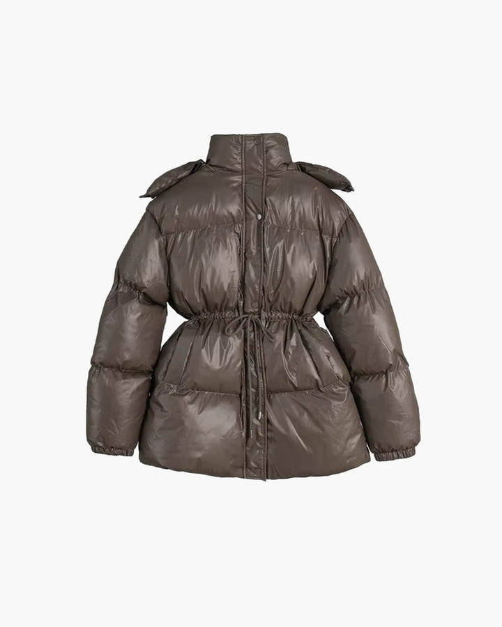 Winter Drawstring Shiny Puffer Jacket