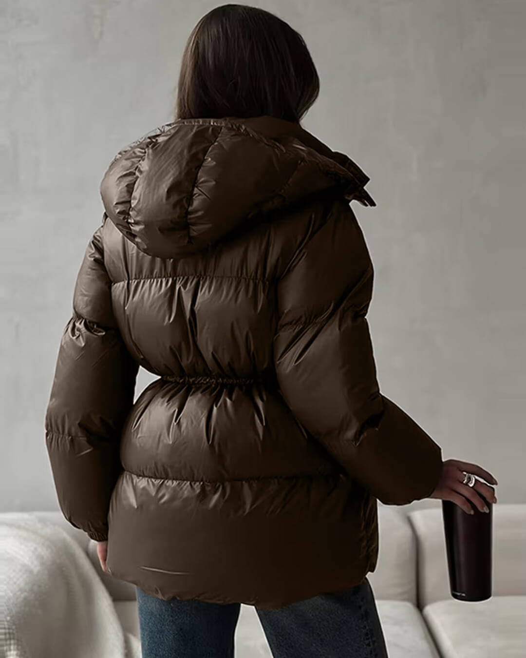 Winter Drawstring Shiny Puffer Jacket