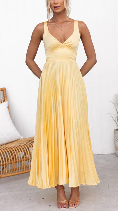 Malka™ | Vestido maxi plisado con cuello en V