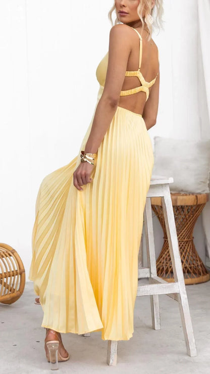 Women’s Pleated V-Neck Maxi Dress