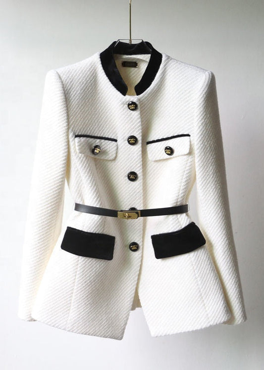 Women’s Textured Tweed Blazer – Belted Tailored Jacket