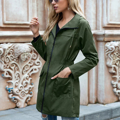 Women’s Casual Drawstring Hooded Rain Jacket