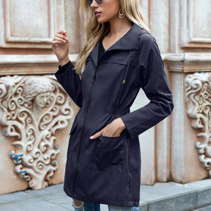 Women’s Casual Drawstring Hooded Rain Jacket