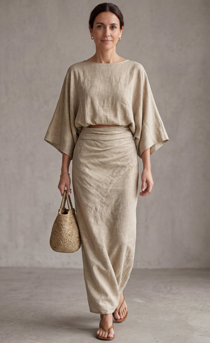 Victoria | Elegant Linen Set with Maxi Skirt