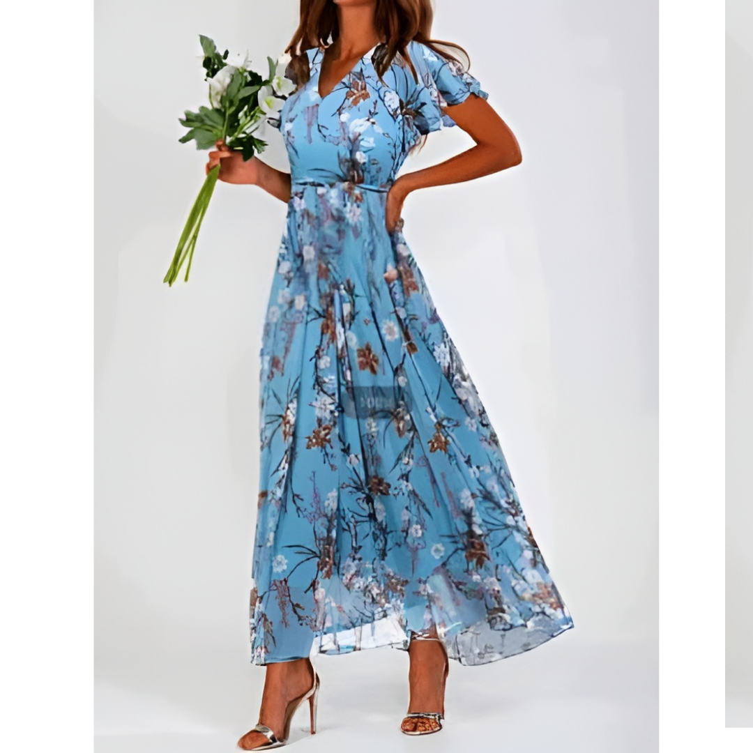 Grace | Vestido largo floral de manga corta para mujer